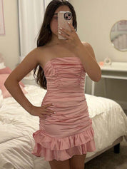 Strapless Ruched Ruffle Short Homecoming Dress