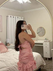 Strapless Ruched Ruffle Short Homecoming Dress