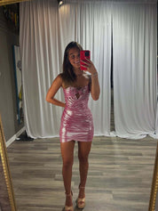 Pink Strapless Satin Short Homecoming Dress with Keyhole