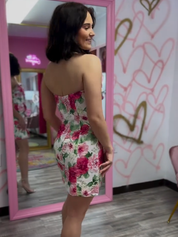 Pink Strapless Scoop Neck Print Floral Homecoming Dress with Slit