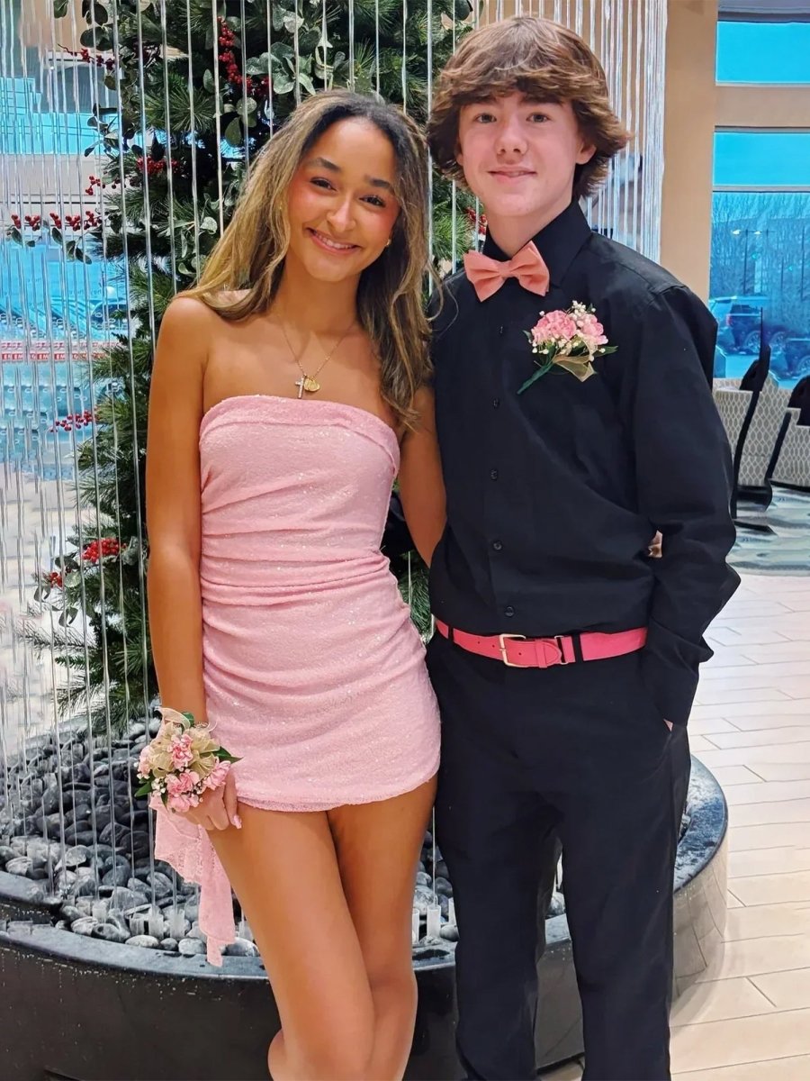 Pink Strapless Sheath Short Homecoming Dresses with Side Train