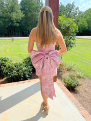 Pink Strapless Tight Homecoming Dress with Back Bow