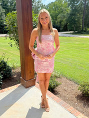 Pink Strapless Tight Homecoming Dress with Back Bow