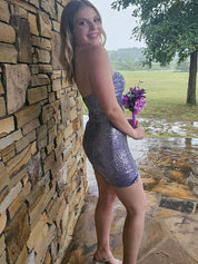 Purple Strapless Sequin Bodycon Short Homecoming Dress