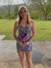 Purple Strapless Sequin Bodycon Short Homecoming Dress