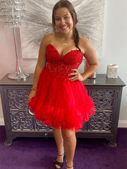 A-Line Sweetheart Lace Up Short Tulle Homecoming Dress