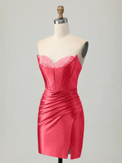 Red Strapless Bodycon Corset Beaded Short Homecoming Dress