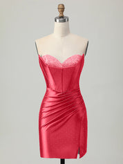 Red Strapless Bodycon Corset Beaded Short Homecoming Dress