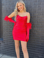 Red Strapless Ruched Short Homecoming Dress