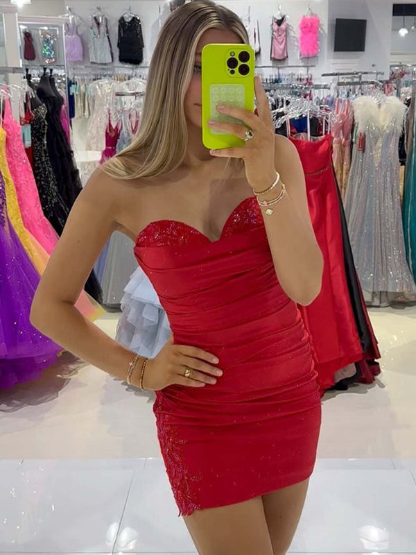 Red Strapless Ruched Sweetheart Short Homecoming Dress