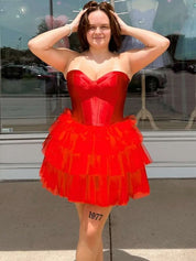 Red Strapless Sweetheart Ruffle Tiered Short Homecoming Dress