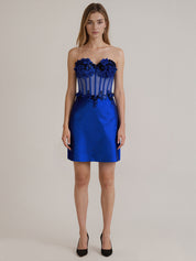Strapless Satin Short Homecoming Dress with Appliqeus