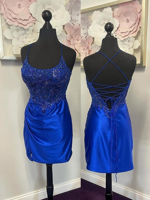 Bodycon Spaghetti Straps Beaded Tight Short Homecoming Dress