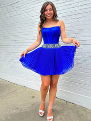 Royal Blue Strapless Beaded Ruched Short Homecoming Dress
