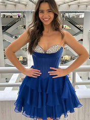 Royal Blue Strapless Sweetheartl Corset Tiered Homecoming Dress