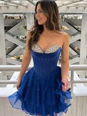 Royal Blue Strapless Sweetheartl Corset Tiered Homecoming Dress