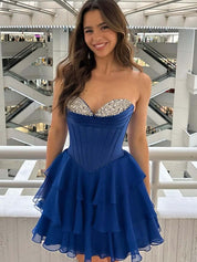 Royal Blue Strapless Sweetheartl Corset Tiered Homecoming Dress