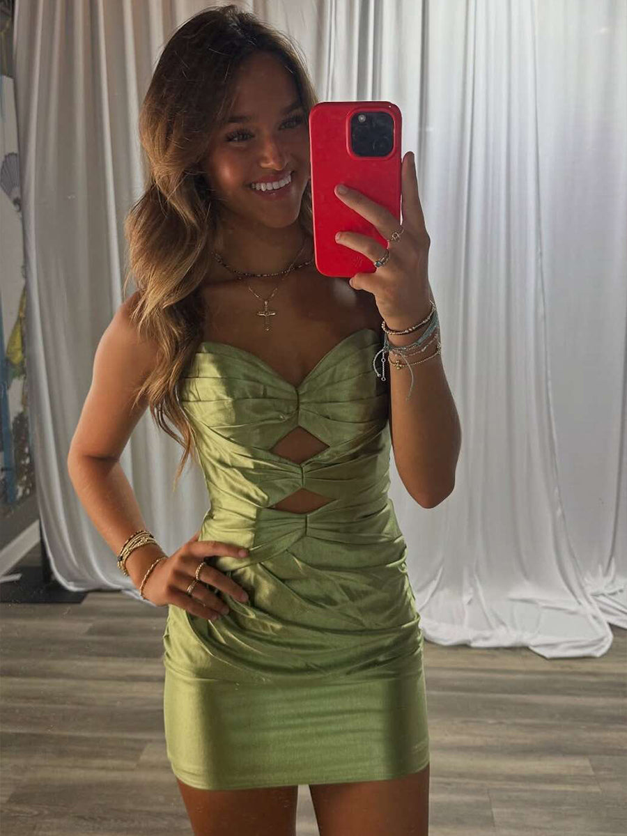 Sage Green Strapless Keyholes Fitted Short Homecoming Dress