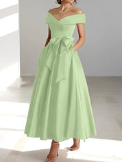 A-Line/Princess Off-the-Shoulder Sleeveless Ankle-Length Mother of the Bride Dresses with Pockets