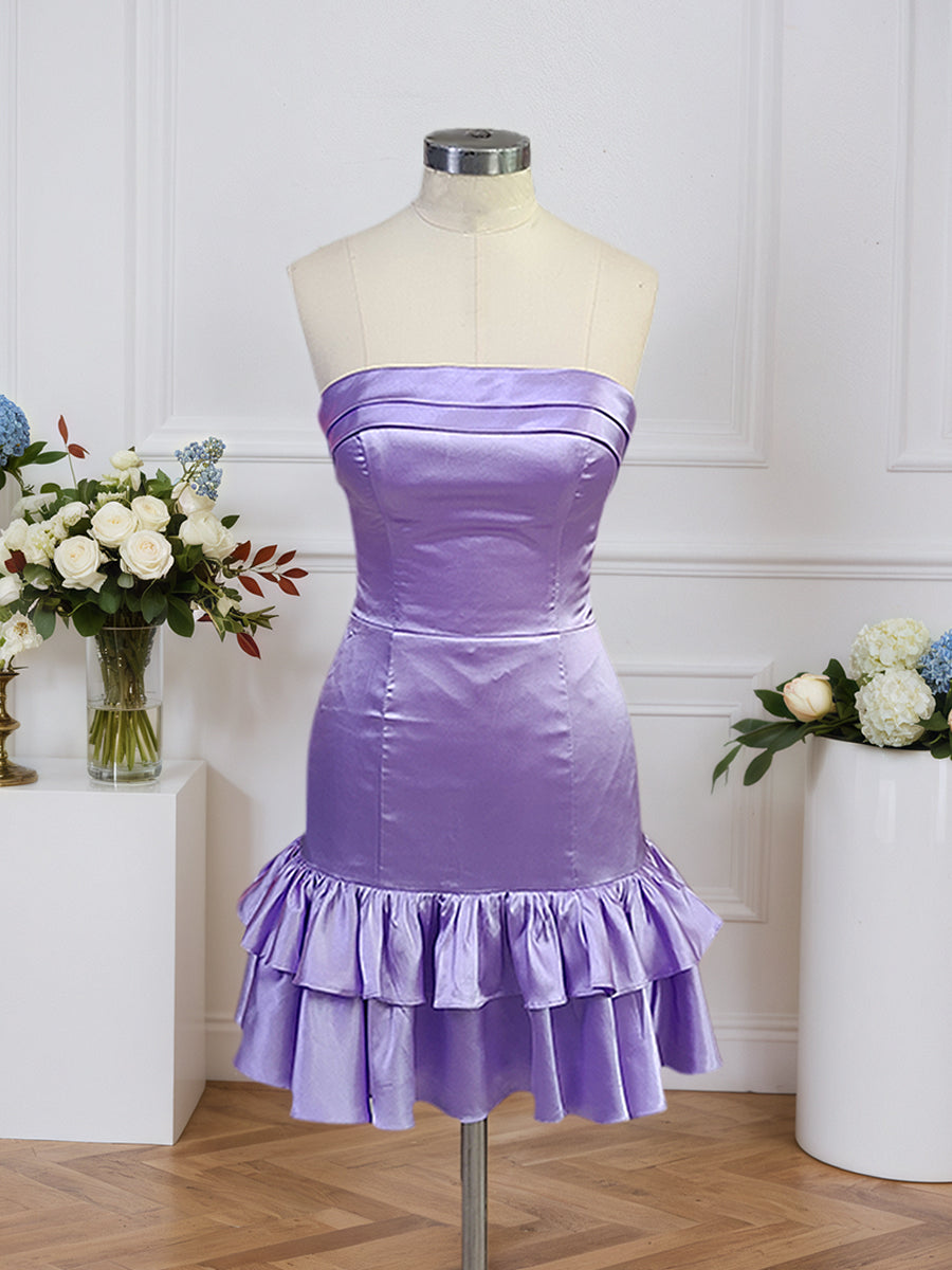 Sheath Strapless Mini Homecoming Dress with Ruffles
