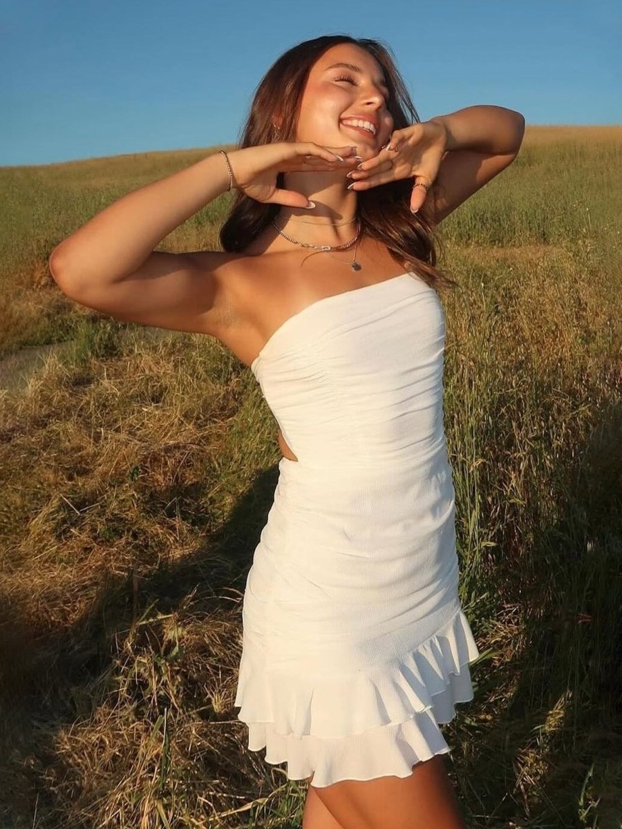 Sheath Strapless Short Homecoming Dress with Ruffles