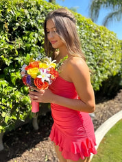 Sheath Strapless Short Homecoming Dress with Ruffles