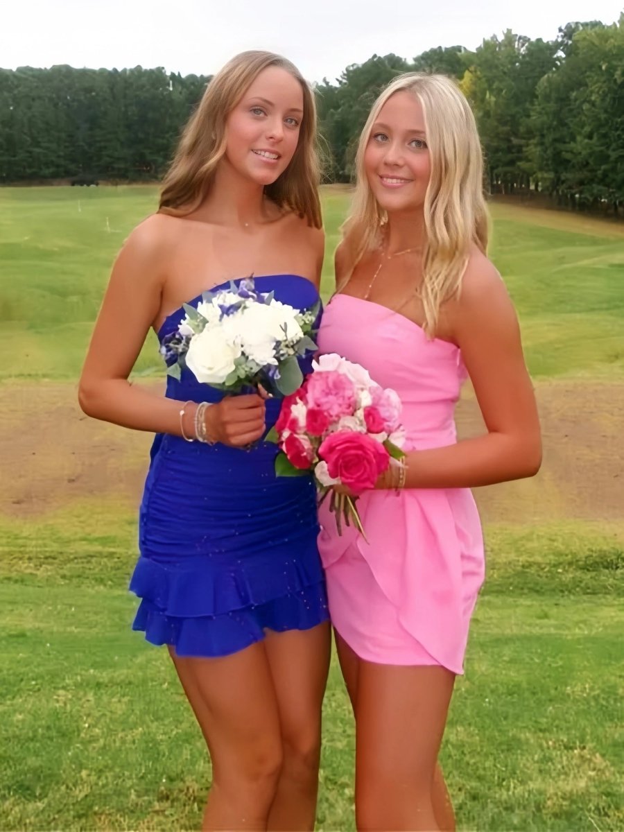 Sheath Strapless Short Homecoming Dress with Ruffles