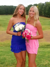 Sheath Strapless Short Homecoming Dress with Ruffles