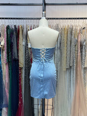 Sky Blue Bodycon Strapless Sweetheart Short Homecoming Dress with Keyholes