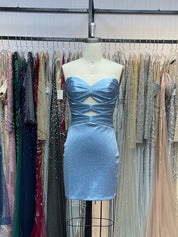 Sky Blue Bodycon Strapless Sweetheart Short Homecoming Dress with Keyholes