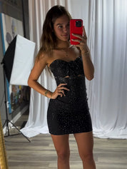 Sparkly Black Bodycon Strapless Short Homecoming Dress with Beading