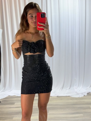 Sparkly Black Bodycon Strapless Short Homecoming Dress with Beading