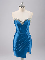 Sparkly Blue Bodycon Strapless Short Corset Homecoming Dress