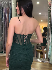 Sparkly Dark Green Strapless Bodycon Short Corset Homecoming Dress