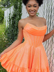 Strapless Beaded Short Homecoming Dress with Ruffle