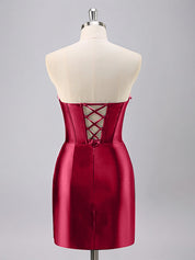 Sparkly Red Bodycon Strapless Short Corset Homecoming Dress