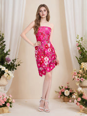 Strapless 3D Floral Short Yellow Homecoming Mini Dress