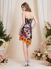 Strapless 3D Floral Short Yellow Homecoming Mini Dress