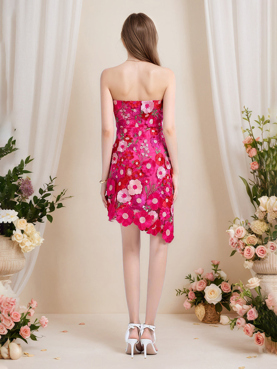 Strapless 3D Floral Short Yellow Homecoming Mini Dress