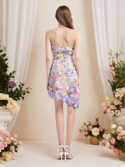 Strapless 3D Floral Short Yellow Homecoming Mini Dress