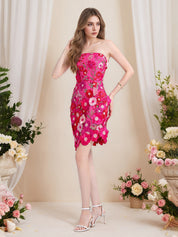 Strapless 3D Floral Short Yellow Homecoming Mini Dress