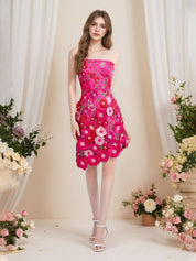 Strapless 3D Floral Short Yellow Homecoming Mini Dress