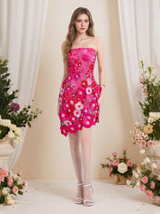 Strapless 3D Floral Short Yellow Homecoming Mini Dress