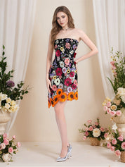 Strapless 3D Floral Short Yellow Homecoming Mini Dress