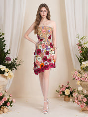 Strapless 3D Floral Short Yellow Homecoming Mini Dress