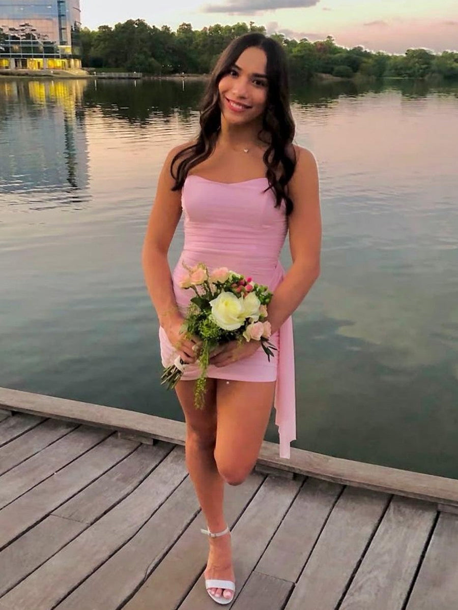 Strapless Daraped Short Homecoming Party Dress