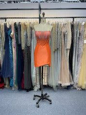 Orange Strapless Fitted Beaded Bodice Short Homecoming Dress