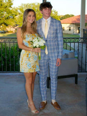 Strapless Jacquard Short Homecoming Dress with Slit