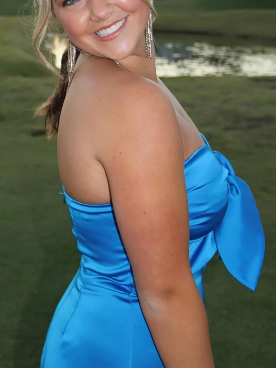 Strapless Satin Short Cocktail Homecoming Dress with Keyhole Bow