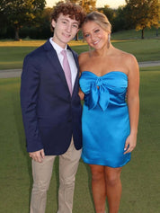 Strapless Satin Short Cocktail Homecoming Dress with Keyhole Bow